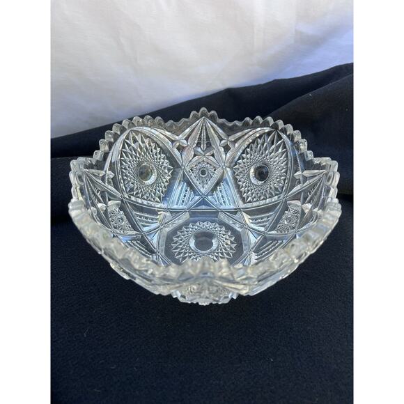Vintage American Brillant Saw Tooth Cut Glass Crystal Serving Bowl - Picture 7 of 10